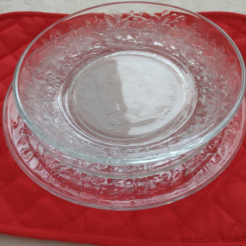 Vintage Frosted Clear Glass Embossed Floral Design 3 Plates Dinning Set